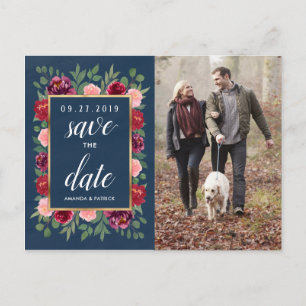 Navy Blush Gold Burgundy Save the Date Postcards