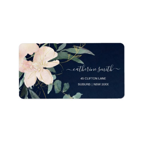 NAVY BLUSH GOLD FLORAL BUNCH WATERCOLOR  ADDRESS LABEL