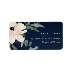 NAVY BLUSH GOLD FLORAL BUNCH WATERCOLOR ADDRESS LABEL