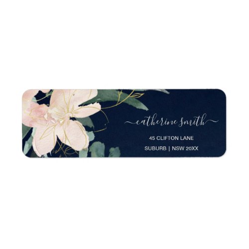 NAVY BLUSH GOLD FLORAL BUNCH WATERCOLOR ADDRESS LABEL