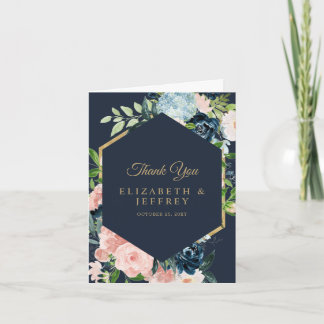 Navy Blush Gold Floral Geometric Thank You Card