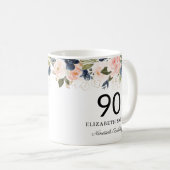 Navy Blush Gold Floral Personalized 90th Birthday Coffee Mug (Front Right)