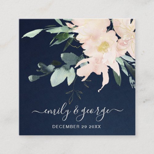 NAVY BLUSH GOLD FLORAL WATERCOLOR WEDDING WEBSITE SQUARE BUSINESS CARD