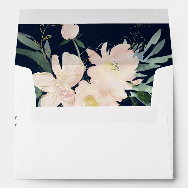 NAVY BLUSH GOLD FLORAL WREATH WATERCOLOR ADDRESS ENVELOPE (Back (Bottom))