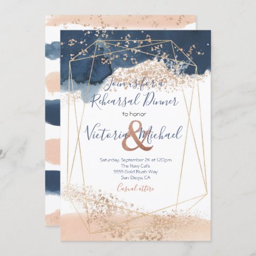 Navy Blush Gold Rehearsal Dinner invitation