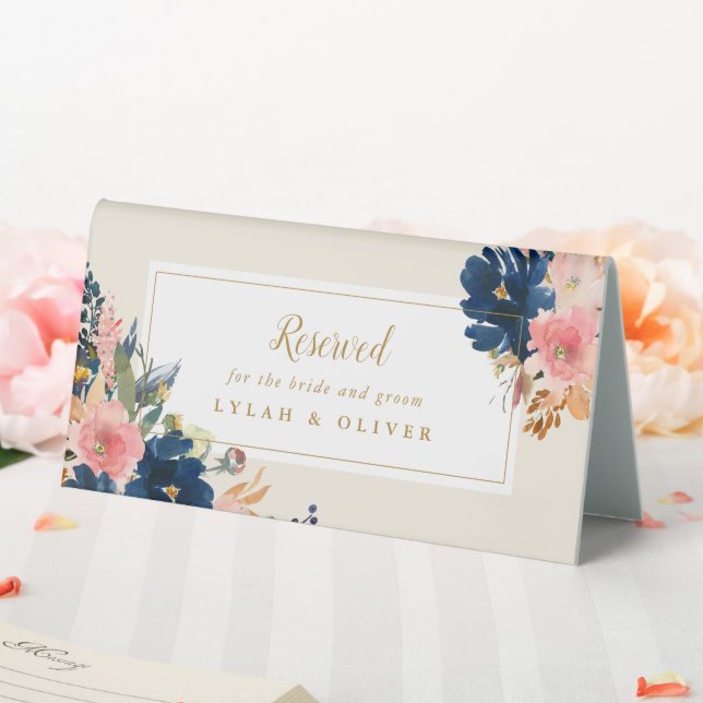 Navy Blush & Gold | Reserved for Bride & Groom Table Tent (In SItu (Wedding))
