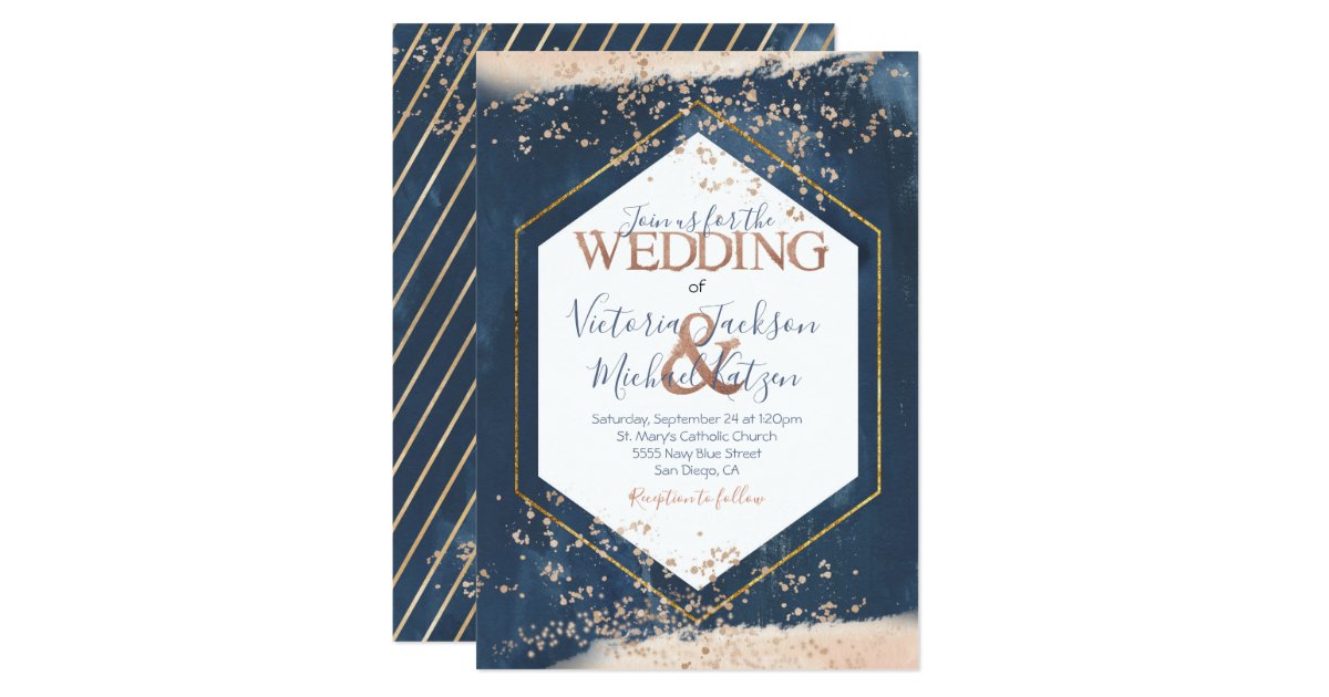 Navy Blush Gold Wedding invitation | Zazzle.com