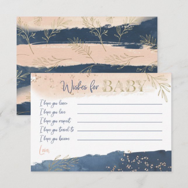 Navy Blush Gold Wishes for Baby Invitation (Front/Back)