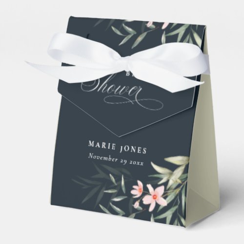 Navy Blush Greenery Floral Bunch Bridal Shower Favor Boxes