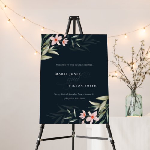 Navy Blush Greenery Floral Couples Shower Welcome Foam Board