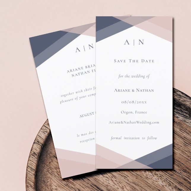 Navy & Blush Modern Monogram Geometric Wedding  Save The Date (Creator Uploaded)