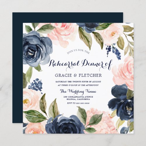 Navy  Blush Modern Wedding Rehearsal Dinner Invitation