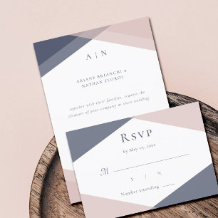 Navy Blush Modern Wedding RSVP Invitation
