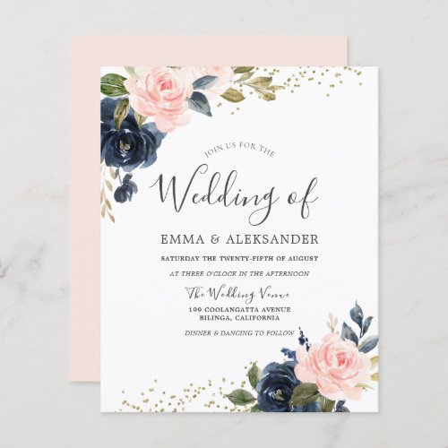 Navy  Blush On a Budget Wedding Invitation