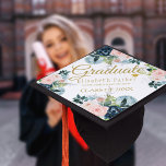 Navy blush peonies elegant summer graduation graduation cap topper<br><div class="desc">Rustic modern watercolor floral college,  university or high school summer graduation cap topper featuring pastel pink blush,  navy and slate dusty blue peony roses bouquets with green leaves and a classy faux gold calligraphy script.                    Easy to personalize with your details!</div>