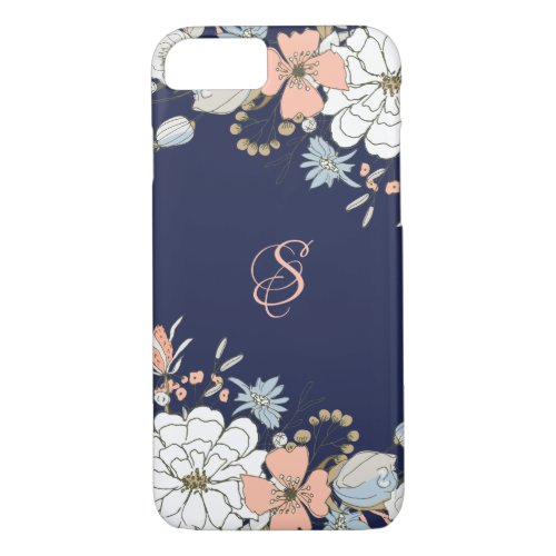 Navy Blush Pink Blue Floral Personalized iPhone 87 Case