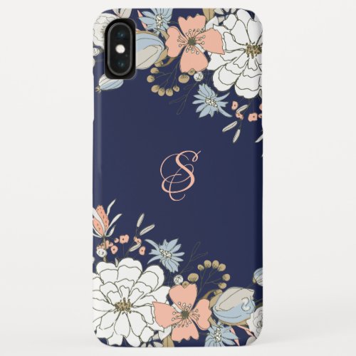 Navy Blush Pink Blue Floral Personalized iPhone XS Max Case