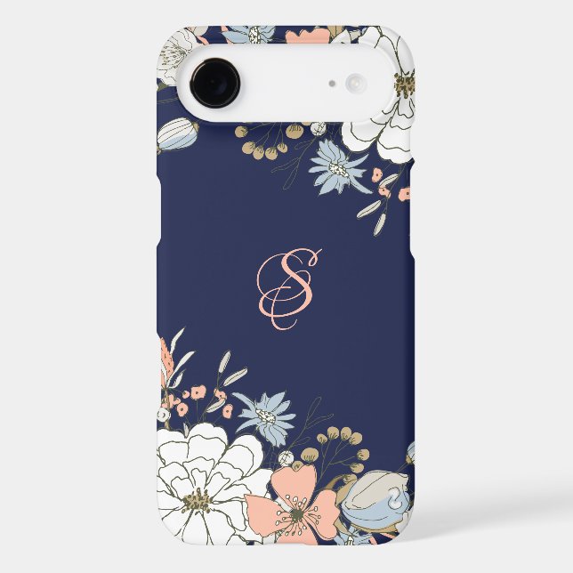 Navy Blush Pink Blue Floral Personalized Case-Mate iPhone Case (Back)