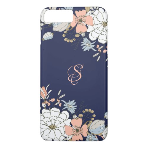 Navy Blush Pink Blue Floral Personalized iPhone 8 Plus7 Plus Case