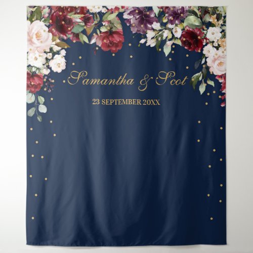 Navy blush pink burgundy boho floral wedding tapestry