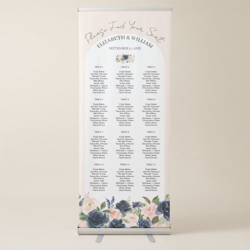 Navy Blush Pink Floral Arch Frame Seating Chart Retractable Banner