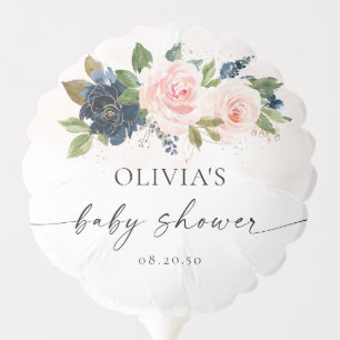 Navy & Blush Pink Floral Baby Shower Balloon