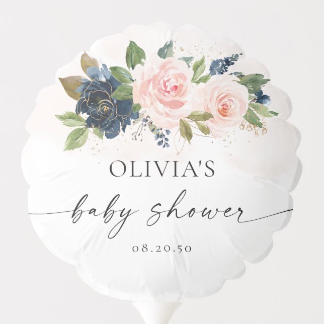 Navy & Blush Pink Floral Baby Shower Balloon (Back)