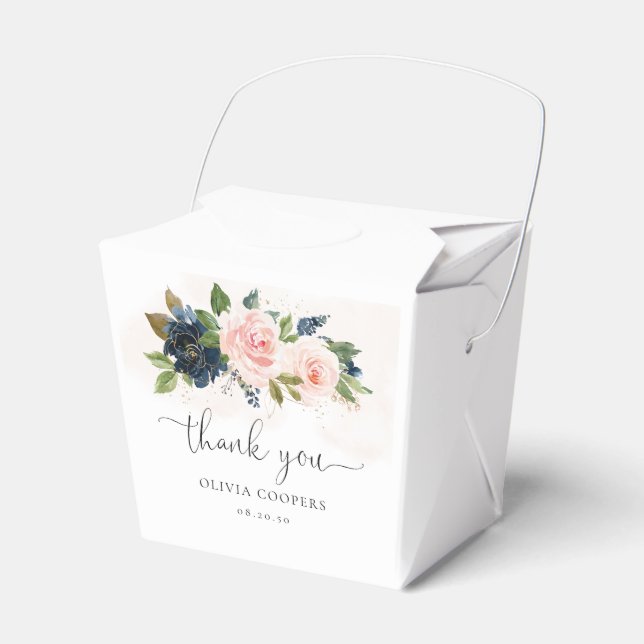 Navy & Blush Pink Floral Baby Shower Favor Box (Front Side)