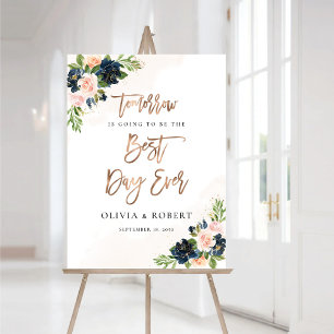 Navy & Blush Pink Floral Best Day Ever Foam Board