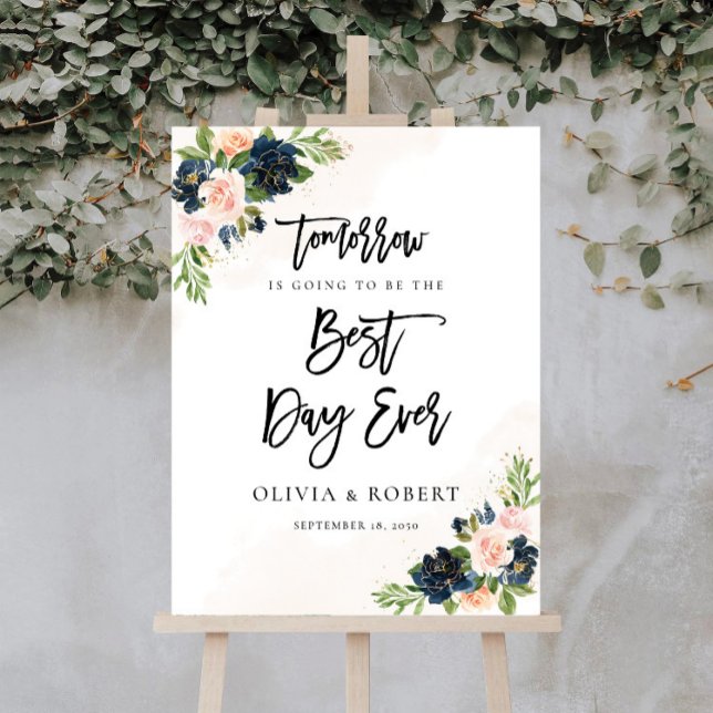 Navy & Blush Pink Floral Best Day Ever Foam Board (Creator Uploaded)