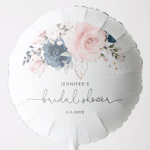 Navy blush pink floral bridal shower balloon