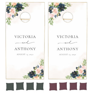 Navy & Blush Pink Floral Bridal Shower Cornhole Set