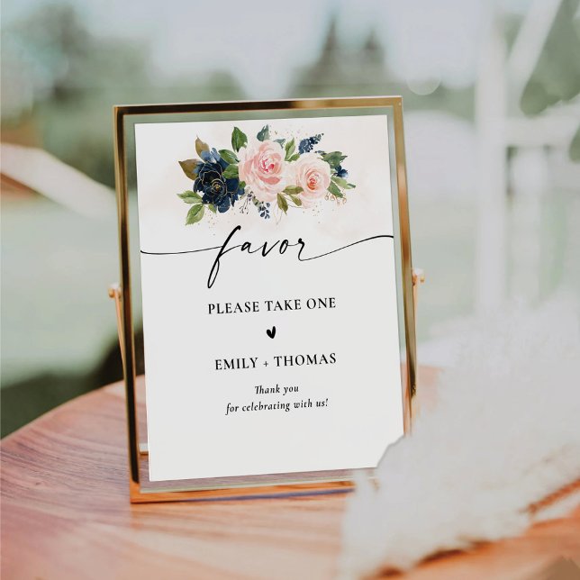 Navy & Blush Pink Floral Bridal Shower Favor Sign (Creator Uploaded)