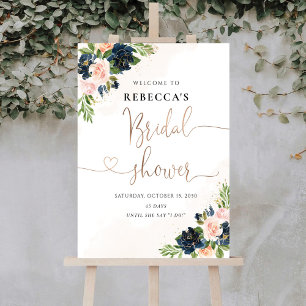 Navy & Blush Pink Floral Bridal Shower Foam Board