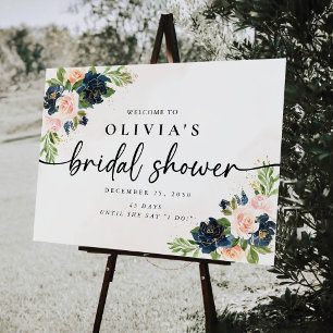 Navy & Blush Pink Floral Bridal Shower Foam Board