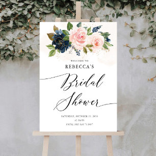 Navy & Blush Pink Floral Bridal Shower Foam Board
