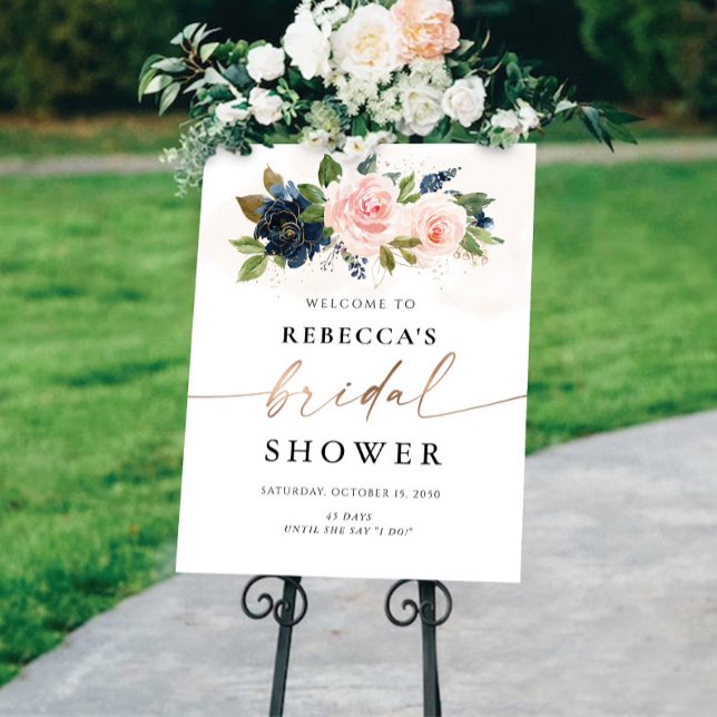 Navy & Blush Pink Floral Bridal Shower Foam Board (Creator Uploaded)