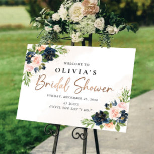 Navy & Blush Pink Floral Bridal Shower Foam Board