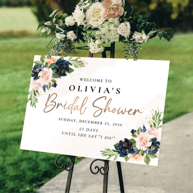 Navy & Blush Pink Floral Bridal Shower Foam Board (Creator Uploaded)