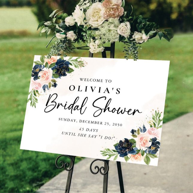 Navy & Blush Pink Floral Bridal Shower Foam Board (Creator Uploaded)