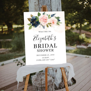 Navy & Blush Pink Floral Bridal Shower Foam Boards