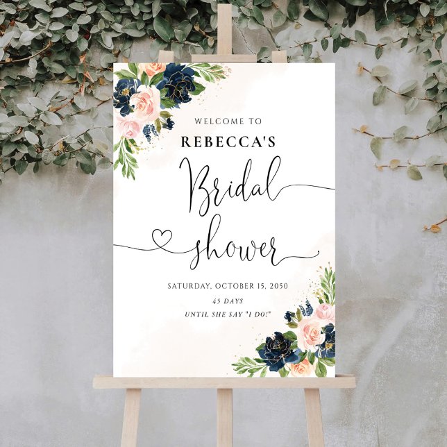 Navy & Blush Pink Floral Bridal Shower Foam Boards (Creator Uploaded)