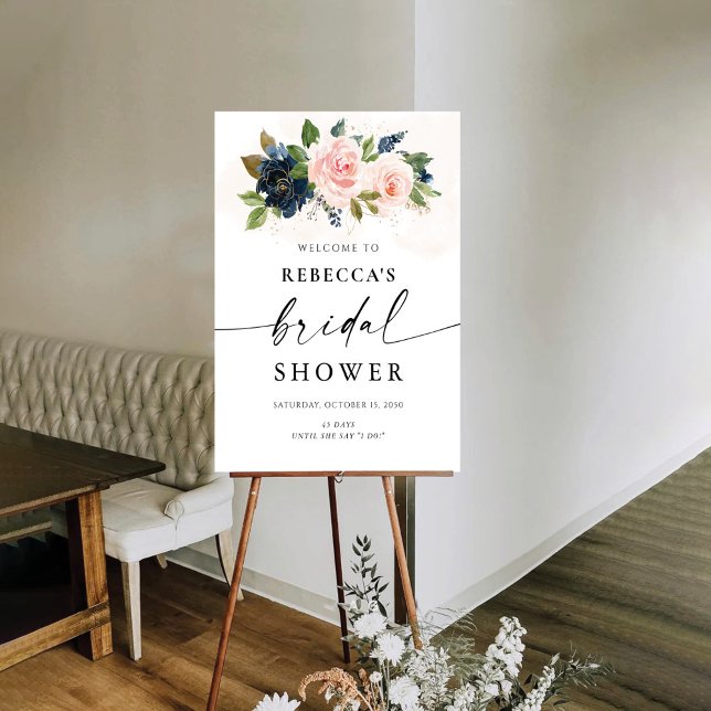 Navy & Blush Pink Floral Bridal Shower Foam Boards (Creator Uploaded)