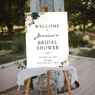 Navy & Blush Pink Floral Bridal Shower Foam Boards
