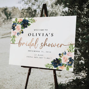 Navy & Blush Pink Floral Bridal Shower Foam Boards