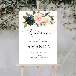 Navy & Blush Pink Floral Bridal Shower Foam Boards
