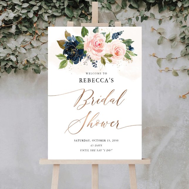 Navy & Blush Pink Floral Bridal Shower Foam Boards (Creator Uploaded)