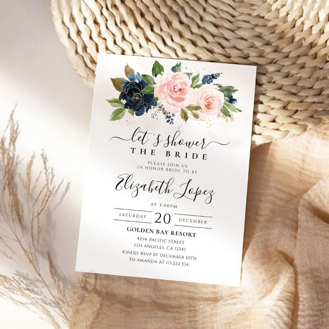 Navy & Blush Pink Floral Bridal Shower Invitation (Creator Uploaded)