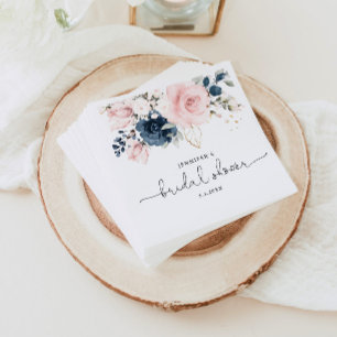 Navy blush pink floral bridal shower napkins