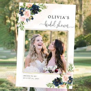 Navy & Blush Pink Floral Bridal Shower Photo Prop Foam Board
